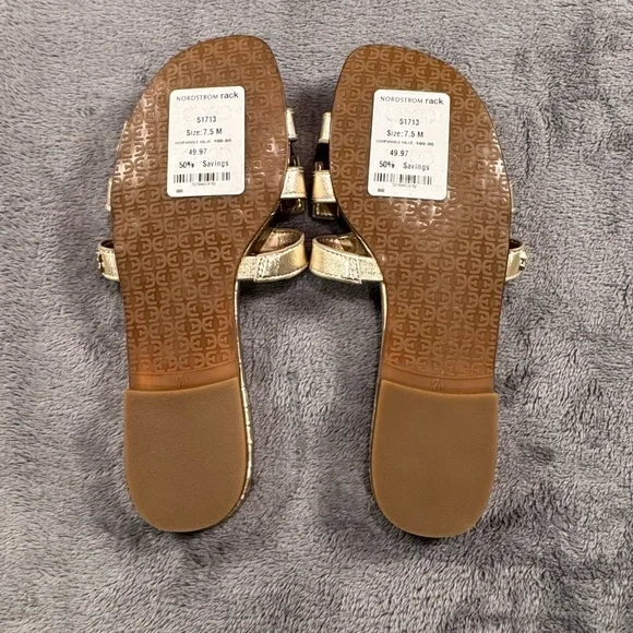 Sam Edelman Metallic Gold Slide Sandals - Picture 2 of 6